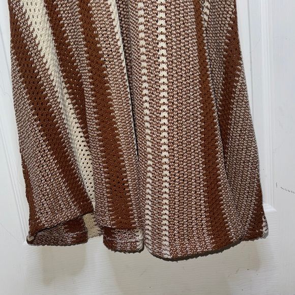 Modest Essentials Crochet Maxi Dress Brown Beige Striped Long Sleeve M - Picture 5 of 12